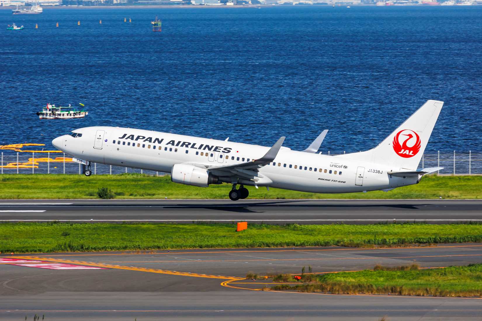 Tokyo, Japan - September 25, 2023: Japan Airlines JAL Boeing 737-800 airplane at Tokyo Haneda Airport (HND) in Japan.