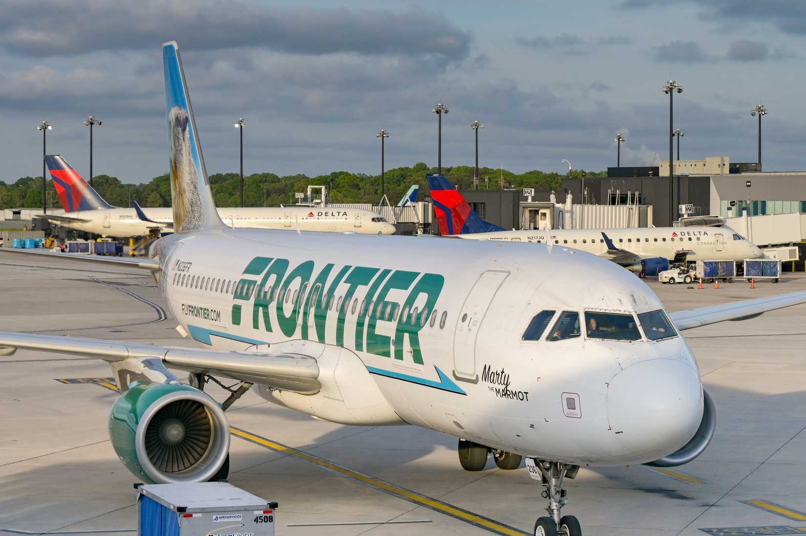 Baltimore, Maryland, USA - 3 May 2024: Airbus A320 jet operated by Frontier Airlines (registration N236FR) at Baltimore Washington International airport.