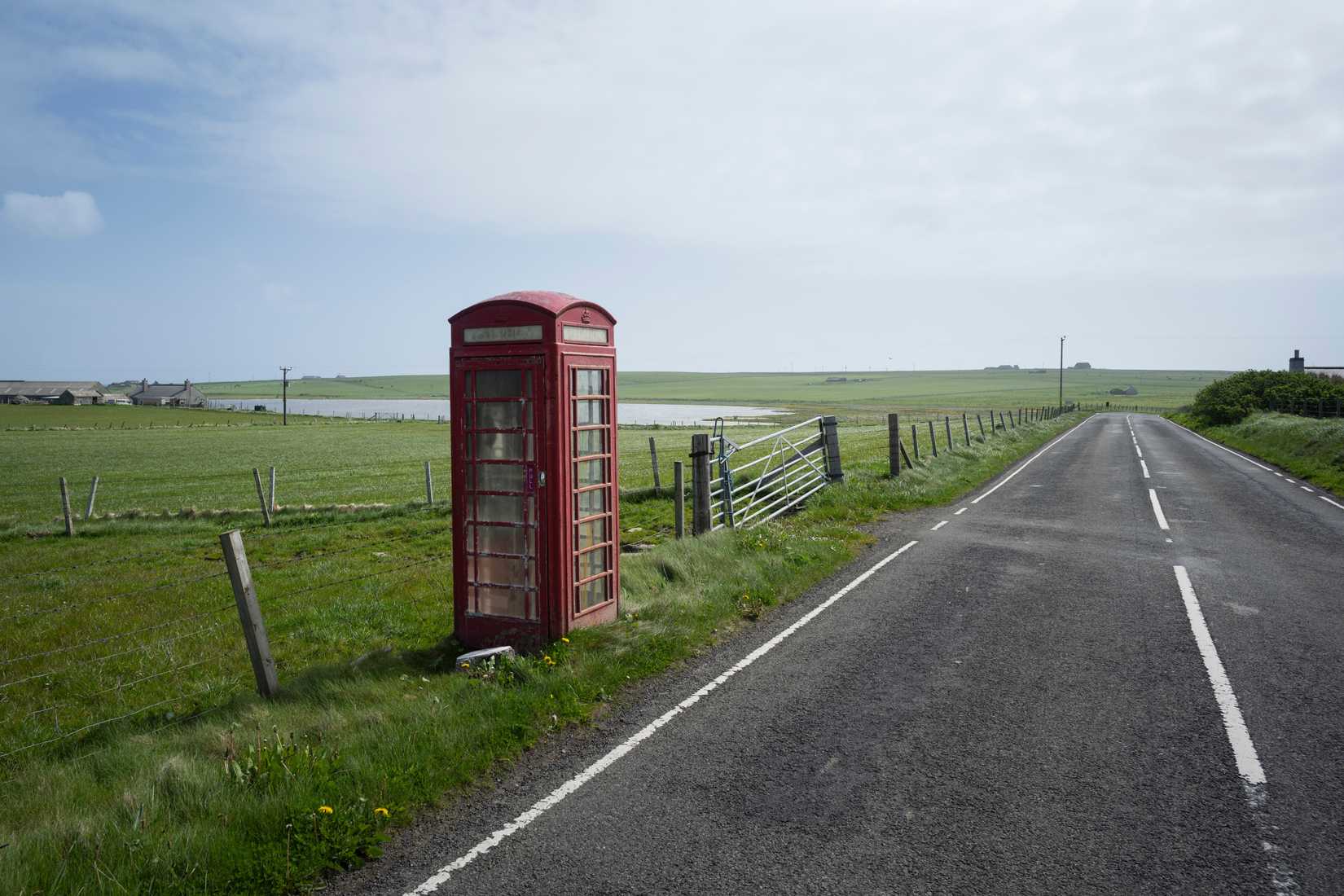 Old red telephone booth, Westray, Orkney, Scotland