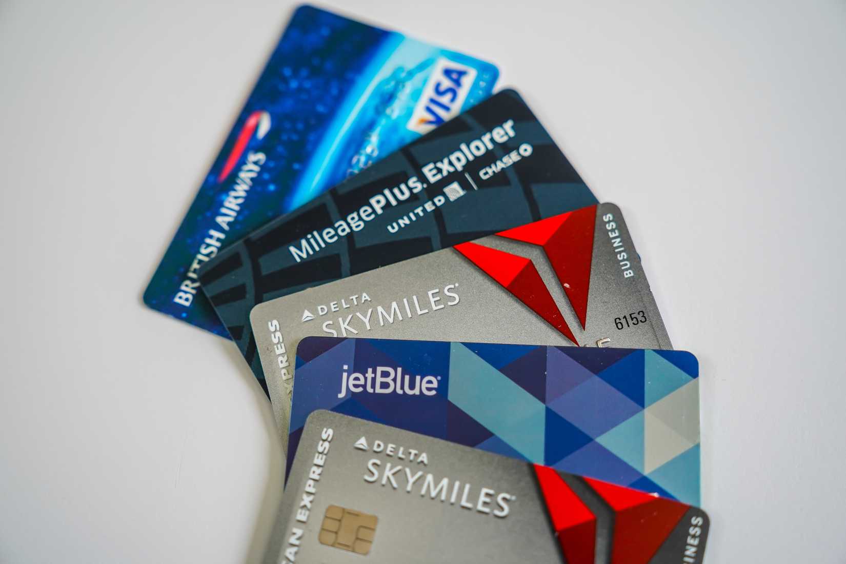NEW YORK - FEBRUARY 2, 2025: Variety of airline credit cards