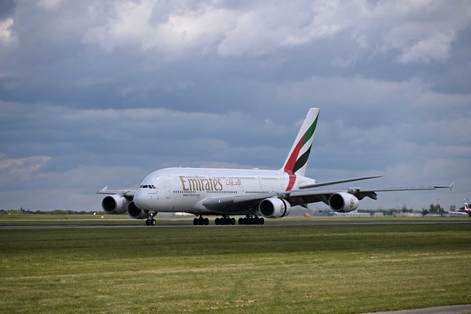 Emirates Airbus A380-800 aircraft departing 