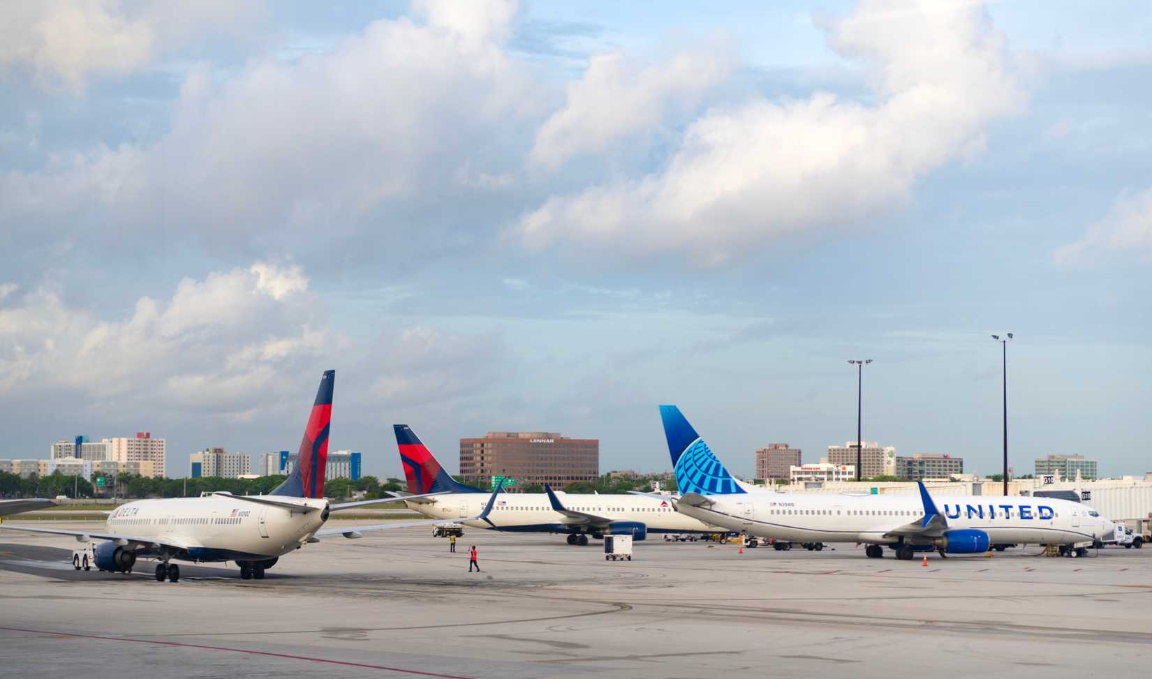 Delta Air Lines And United AIrlines Boeing 737s Parked