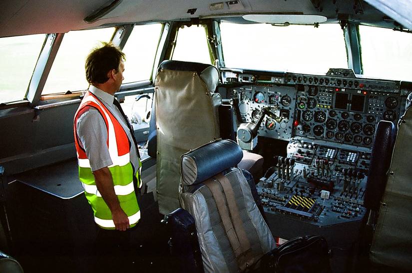 The spacious cockpit of the Short Belfast