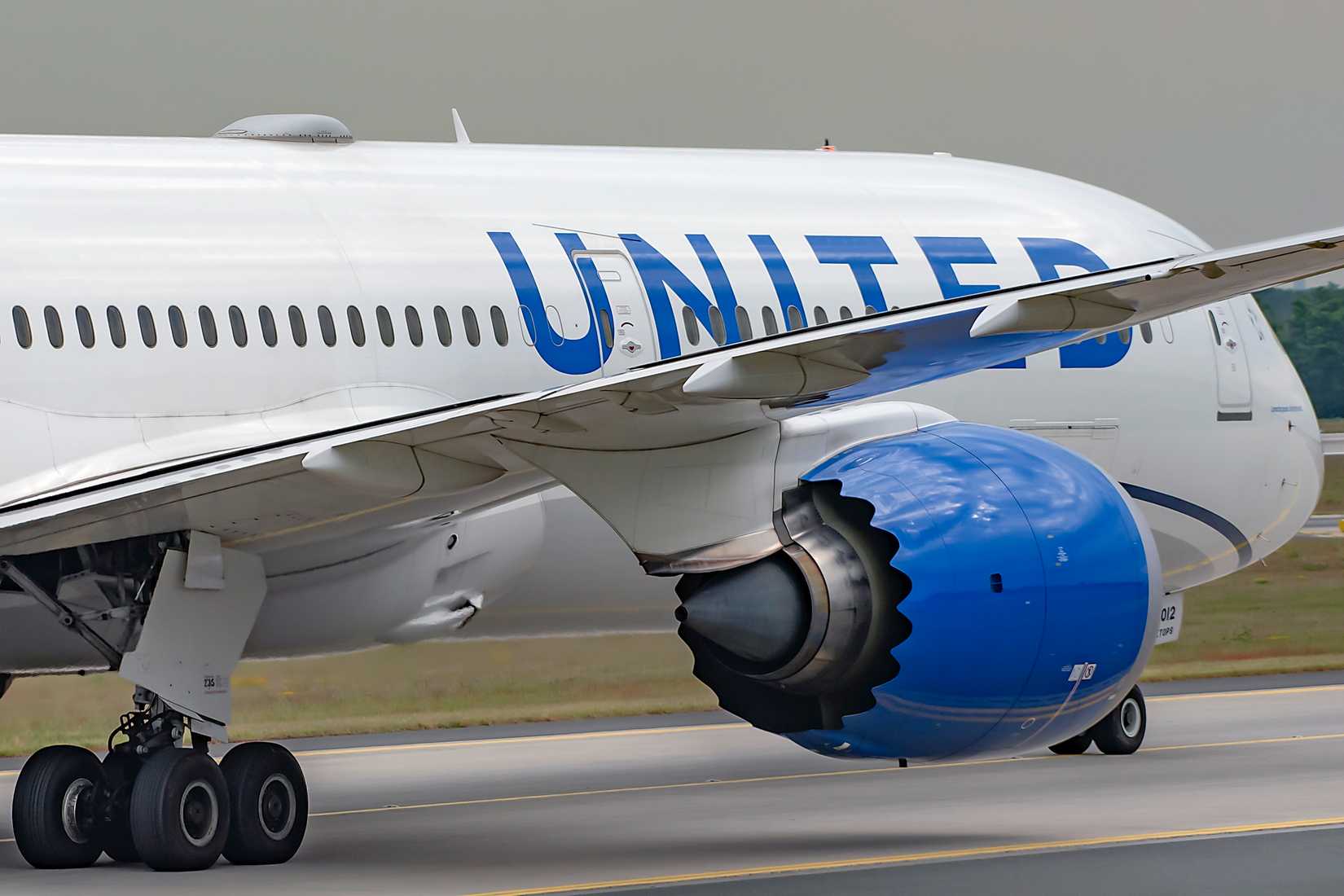United Airlines Boeing 787-10 Dreamliner in airport on May 15,2022 in Frankfurt,Germany.%0A%0A%0A